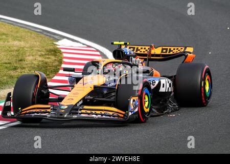 Suzuka, Japon. 6 avril 2024. Le pilote britannique Lando Norris de McLaren participe à la séance de qualification du Grand Prix du Japon de formule 1 sur le circuit de Suzuka à Suzuka, au Japon, le 6 avril 2024. Crédit : Zhang Xiaoyu/Xinhua/Alamy Live News Banque D'Images