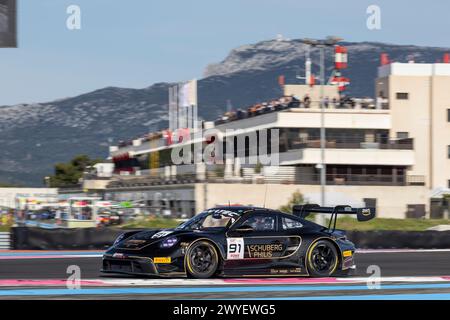 91 BOHN Ralf (ger), RENAUER Robert (ger), Schuring Morris (ndl), Herberth Motorsport, Porsche 911 GT3 R (992), action lors de la 1ère manche du Fanatec GT World Challenge 2024 propulsé par AWS sur le circuit Paul Ricard, du 5 au 7 avril 2024 au Castellet, France - photo Marc de Mattia/DPPI crédit : DPPI Media/Alamy Live News Banque D'Images