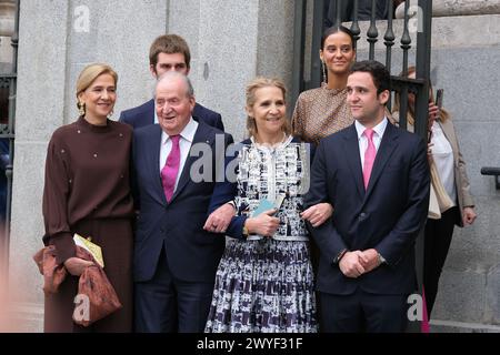 Le roi Juan Carlos Ier d'Espagne lors du mariage de José Luis Martinez-Almeida avec Teresa Urquijo, à la paroisse de San Francisco de Borja, le 6 avril 2024, Banque D'Images