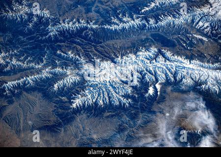 Caractéristiques du terrain dans la province de Gansu, Chine. Amélioration numérique d'une image fournie par la NASA Banque D'Images