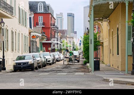 Une calèche vous emmène visiter le quartier français de la Nouvelle-Orléans, en Louisiane Banque D'Images