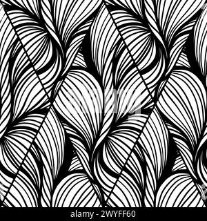 Black Line Art Wavy Lines Vector Seamless Pattern pour textile Illustration de Vecteur