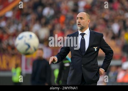 Roma, Italie. 06 avril 2024. Igor Tudor, entraîneur-chef du Lazio, lors du match de football Serie A entre L'AS Roma et le SS Lazio au stade olympique de Rome, en Italie - samedi 06 avril 2024. Sport - Soccer . (Photo de Fabrizio Corradetti/LaPresse) crédit : LaPresse/Alamy Live News Banque D'Images