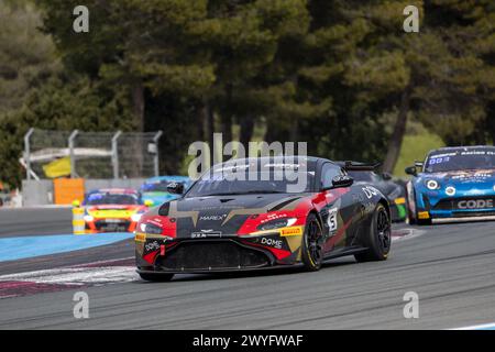 05 DEL SARTe Ruben (gbr), MILLER Josh (gbr), Mirage Racing, Aston Martin Vantage AMR GT4, action lors de la 1ère manche de la série européenne GT4 2024 propulsée par Rafa Racing Club sur le circuit Paul Ricard, du 5 au 7 avril 2024 au Castellet, France - photo Marc de Mattia/DPPI crédit : DPPI Media/Alamy Live News Banque D'Images