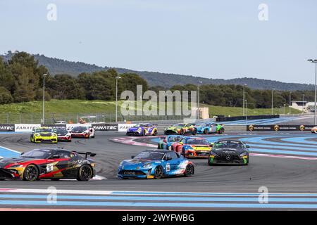 05 DEL SARTe Ruben (gbr), MILLER Josh (gbr), Mirage Racing, Aston Martin Vantage AMR GT4, action lors de la 1ère manche de la série européenne GT4 2024 propulsée par Rafa Racing Club sur le circuit Paul Ricard, du 5 au 7 avril 2024 au Castellet, France - photo Marc de Mattia/DPPI crédit : DPPI Media/Alamy Live News Banque D'Images