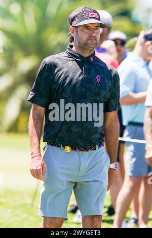 Doral, Floride, États-Unis. 6 avril 2024. Bubba Watson des RangeGoats quitte le 3ème tee lors de la deuxième manche du LIV Golf Miami au Trump National Doral. (Crédit image : © Debby Wong/ZUMA Press Wire) USAGE ÉDITORIAL SEULEMENT! Non destiné à UN USAGE commercial ! Banque D'Images