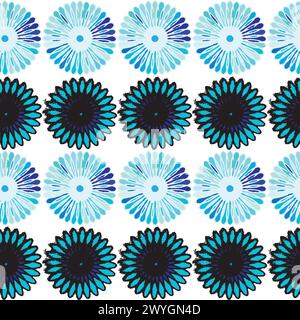 Série de motif sans couture de rosette artistique ; illustration vectorielle avec des rangées de fleurs bleues Illustration de Vecteur