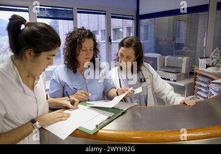 Pupitre de commande, DSU (unité de chirurgie ambulatoire). Hospital de Zumarraga, Gipuzkoa, Euskadi, Espagne. Banque D'Images