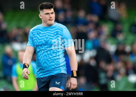 Dublin, Irlande. 06 avril 2024. Dan Sheehan de Leinster lors de la Coupe des Champions Investec, Round of 16 match entre Leinster Rugby et Leicester Tigers à Aviva Stadium à Dublin, Irlande le 6 avril 2024 (photo by Andrew SURMA/ Credit : Sipa USA/Alamy Live News Banque D'Images