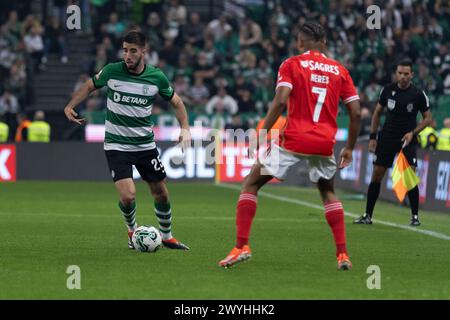 06 avril 2024. Lisbonne, Portugal. Le défenseur du Sporting du Portugal Goncalo Inacio (25 ans) en action lors du match de la Journée 28 de Liga Portugal Betclic, Sporting CP vs SL Benfica crédit : Alexandre de Sousa/Alamy Live News Banque D'Images