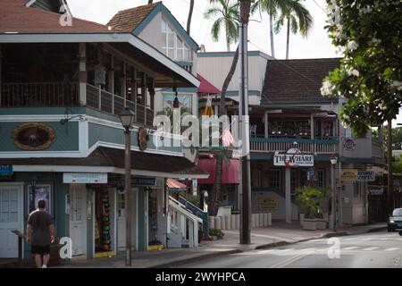 Scènes du village pittoresque et des rues de Lahaina sur l'île polynésienne de Maui, Hawaï, images prises avant les incendies dévastateurs de 2023 Banque D'Images