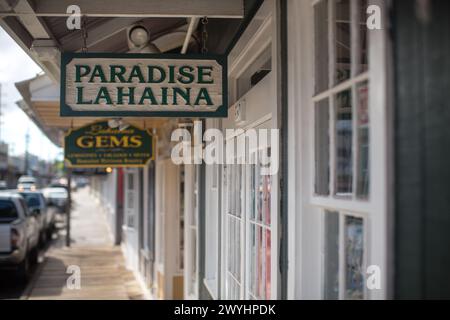 Scènes du village pittoresque et des rues de Lahaina sur l'île polynésienne de Maui, Hawaï, images prises avant les incendies dévastateurs de 2023 Banque D'Images