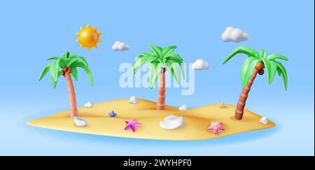 Paysage 3D de Palm Tree sur la plage Illustration de Vecteur