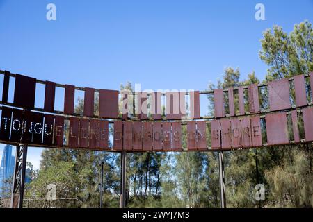 Réservoir 101, patrimoine et histoire industrielle du parc ballast point à Birchgrove sur la péninsule Balmain, mots de les Murray, poète australien Banque D'Images