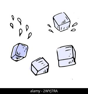 Cube de glace dessiné à la main. Illustration vectorielle isolée, peut être utilisée pour la conception d'emballage de boisson, affiche et cartes. Illustration de Vecteur