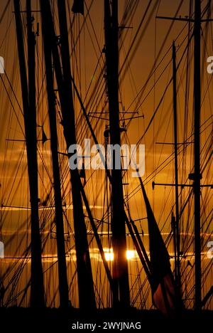 Mâts dans le port de Laboe, Schleswig-Holstein, Allemagne Banque D'Images