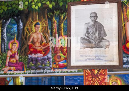 Cambodge, province de Kampong Chhnang, Kampong Leng, pagode Kiri Raksmey, peintures de la vie de Bouddha Banque D'Images