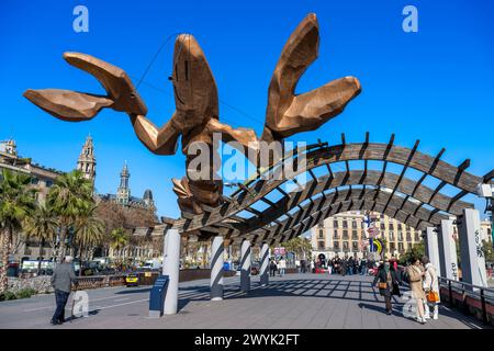 Espagne, Catalogne, Barcelone, section du Moll de la Fusta dans le Port Vell (Vieux Port), la Gamba de l'artiste Javier Mariscal Banque D'Images