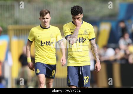 Bruxelles, Belgique. 07 avril 2024. Cameron Puertas Castro de l'Union réagit lors d'un match de football entre Royale Union Saint Gilloise et cercle Bruges, dimanche 07 avril 2024 à Bruxelles, le jour 2 (sur 10) des Play-offs des Champions de la première division 'Jupiler Pro League' 2023-2024 du championnat belge. BELGA PHOTO BRUNO FAHY crédit : Belga News Agency/Alamy Live News Banque D'Images
