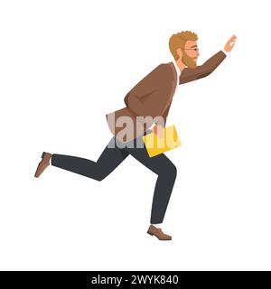 Homme tenant le dossier avec des documents et en cours d'exécution, enseignant ou travailleur de bureau agitant l'illustration vectorielle de main Illustration de Vecteur