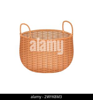 Panier en rotin 3D avec poignées, panier vide en osier ou illustration vectorielle de sac de paille Illustration de Vecteur