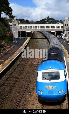 Le wagon avant n° 43055 du train à grande vitesse Midland Pullman à la gare de Torquay avec le Torbay Riviera Pullman de Hull à Paignton. Banque D'Images