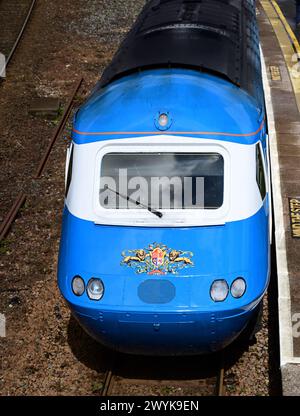 Le wagon avant n° 43055 du train à grande vitesse Midland Pullman à la gare de Torquay avec le Torbay Riviera Pullman de Hull à Paignton. Banque D'Images