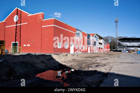 Aarhus Stadium est vu en construction avant le match de Superliga entre AGF et FC Midtjylland au Ceres Park à Aarhus, dimanche 7 mars 2024 crédit : Ritzau/Alamy Live News Banque D'Images