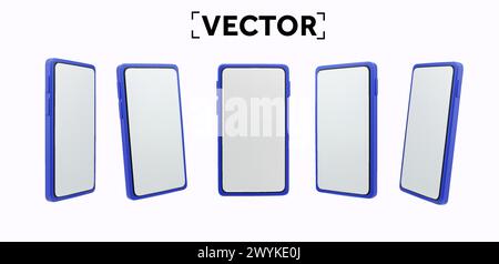 Maquette vectorielle de smartphone 3D. Ensemble de smartphones 3D rendus sans bordure, écran blanc, isolé sur fond blanc. Icône smartphone définie. Illustration vectorielle 3D. Illustration vectorielle Illustration de Vecteur