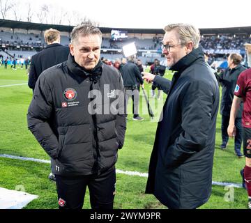 Thomas Thomasberg, entraîneur du FC Midtjylland, et Claus Steinlein, PDG, après la victoire dans le match de 3F Superliga entre AGF et FC Midtjylland au Ceres Park à Aarhus, dimanche 7 mars 2024. (Photo : Henning Bagger/Ritzau Scanpix) Banque D'Images