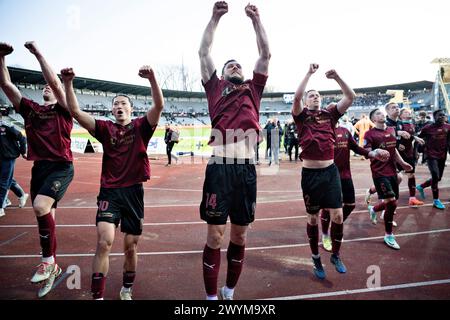 Le FC Midtjylland célèbre la victoire dans le 3F Superliga match entre AGF et FC Midtjylland au Ceres Park à Aarhus, dimanche 7 mars 2024. (Photo : Henning Bagger/Ritzau Scanpix) Banque D'Images