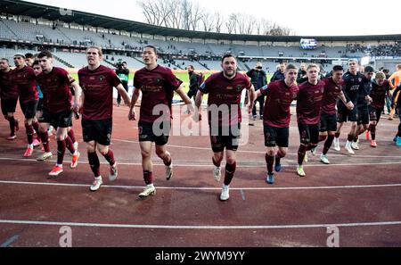 Le FC Midtjylland célèbre la victoire dans le 3F Superliga match entre AGF et FC Midtjylland au Ceres Park à Aarhus, dimanche 7 mars 2024. (Photo : Henning Bagger/Ritzau Scanpix) Banque D'Images