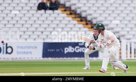 Birmingham, Royaume-Uni. 07 avril 2024. Jake Libby du Worcestershire en action lors du jour 3 du match de Vitality County Championship Division 1 entre Warwickshire CCC et Worcestershire CCC à Edgbaston Cricket Ground, Birmingham, Angleterre, le 7 avril 2024. Photo de Stuart Leggett. Utilisation éditoriale uniquement, licence requise pour une utilisation commerciale. Aucune utilisation dans les Paris, les jeux ou les publications d'un club/ligue/joueur. Crédit : UK Sports pics Ltd/Alamy Live News Banque D'Images