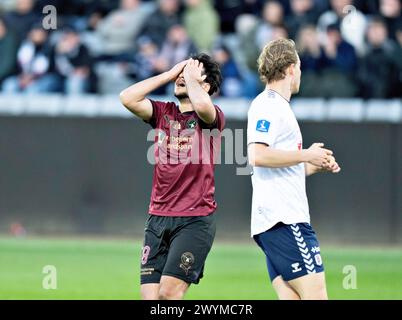 Aral Simsir du FC Midtjylland réagit dans le match de 3F Superliga entre AGF et FC Midtjylland au Ceres Park à Aarhus, dimanche 7 mars 2024. (Photo : Henning Bagger/Ritzau Scanpix) Banque D'Images