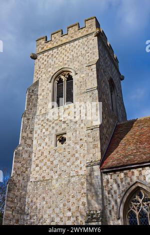 Tour ouest de l'église St Jean Baptiste à Papworth St Agnes, Cambridgeshire Banque D'Images