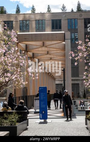 Le pont en treillis de bois relie la Highline à la salle de train de Moynihan sur le côté ouest de Manhattan, 2024, New York City, États-Unis Banque D'Images