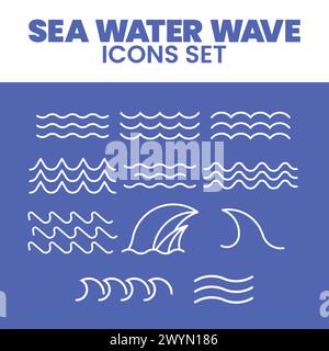 Ensemble d'icônes de vague d'eau de mer illustration vectorielle ensemble d'icônes de vague de mer logo d'eau de vague de mer, symbole d'océan de ligne Illustration de Vecteur