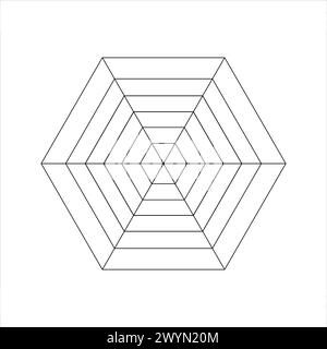 Diagramme hexagonal divisé sur des segments égaux. Graphique statistique ou analytique, graphique radar ou araignée, roue de la vie ou modèle de tracker d'habitudes isolé sur Illustration de Vecteur