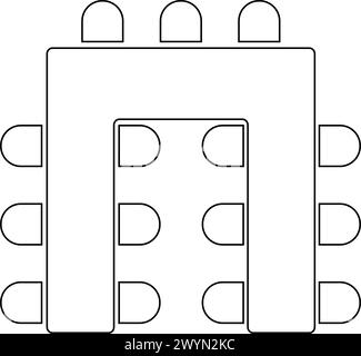 Disposition des sièges lors d'un banquet ou d'un mariage dans un restaurant ou un café. Plan intérieur des sièges de bureau ou d'armoire d'affaires. Vue de dessus. Tableaux schématiques et Illustration de Vecteur