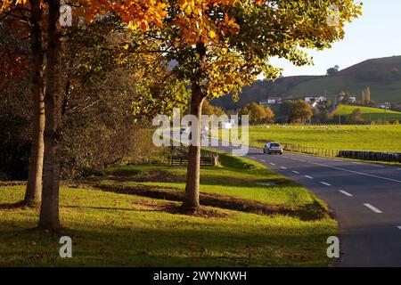 Route, Souraide, proche d'Espelette, Aquitaine, pays Basque, Pyrénées Atlantiques, 64, France. Banque D'Images