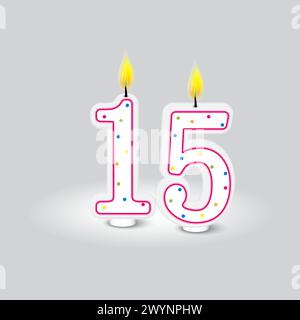 Numéros de bougie d'anniversaire. Quinze célébrations. Décoration anniversaire. Illustration vectorielle. SPE 10. Illustration de Vecteur