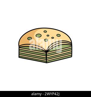 Baklava turc avec pistaches. Tradition attribut de la culture turque. Illustration vectorielle isolée sur fond blanc. Pâtisseries nationales turques. Illustration de Vecteur