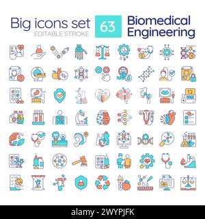Jeu d'icônes de couleur RVB pour ingénierie biomédicale Illustration de Vecteur