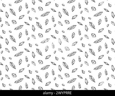 Motif d'illustration de cristaux dans le style doodle. Un ensemble de cristaux. collection de dessins graphiques simples de cristaux, pierres, diamants. clipart isoler Illustration de Vecteur