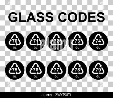 Jeu de symboles verre, panneau de recyclage écologique isolé sur fond blanc. Icône déchets d'emballages . Illustration de Vecteur