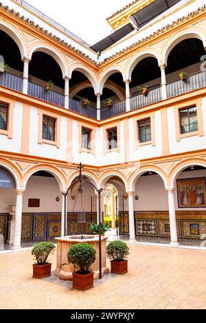 Eh bien dans une petite cour au Musée des Beaux-Arts de Séville, un ancien couvent, Séville, Espagne Banque D'Images