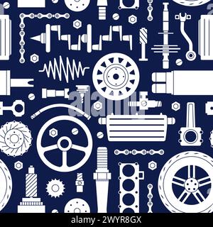 Pièces de rechange modèle sans couture. Arrière-plan de service et de réparation automatique. Design décoratif avec engrenages et roues, valve et ressorts, impression vectorielle décente Illustration de Vecteur