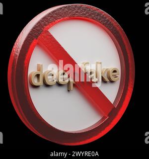 Belle illustration abstraite deepfake interdit, signe d'interdiction, interdiction, icône de symbole d'avertissement sur fond gris. 3d illustration du rendu Banque D'Images