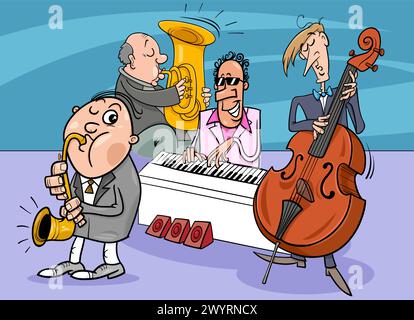 Illustration de bande dessinée de musiciens de jazz effectuant un concert Illustration de Vecteur