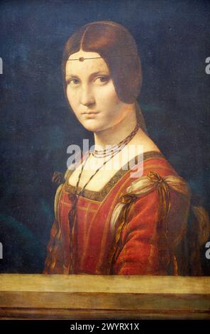 Portrait de femme, dit la belle Ferronnière. 1495-1499. Léonard de Vinci. Musée du Louvre. Paris. France Banque D'Images